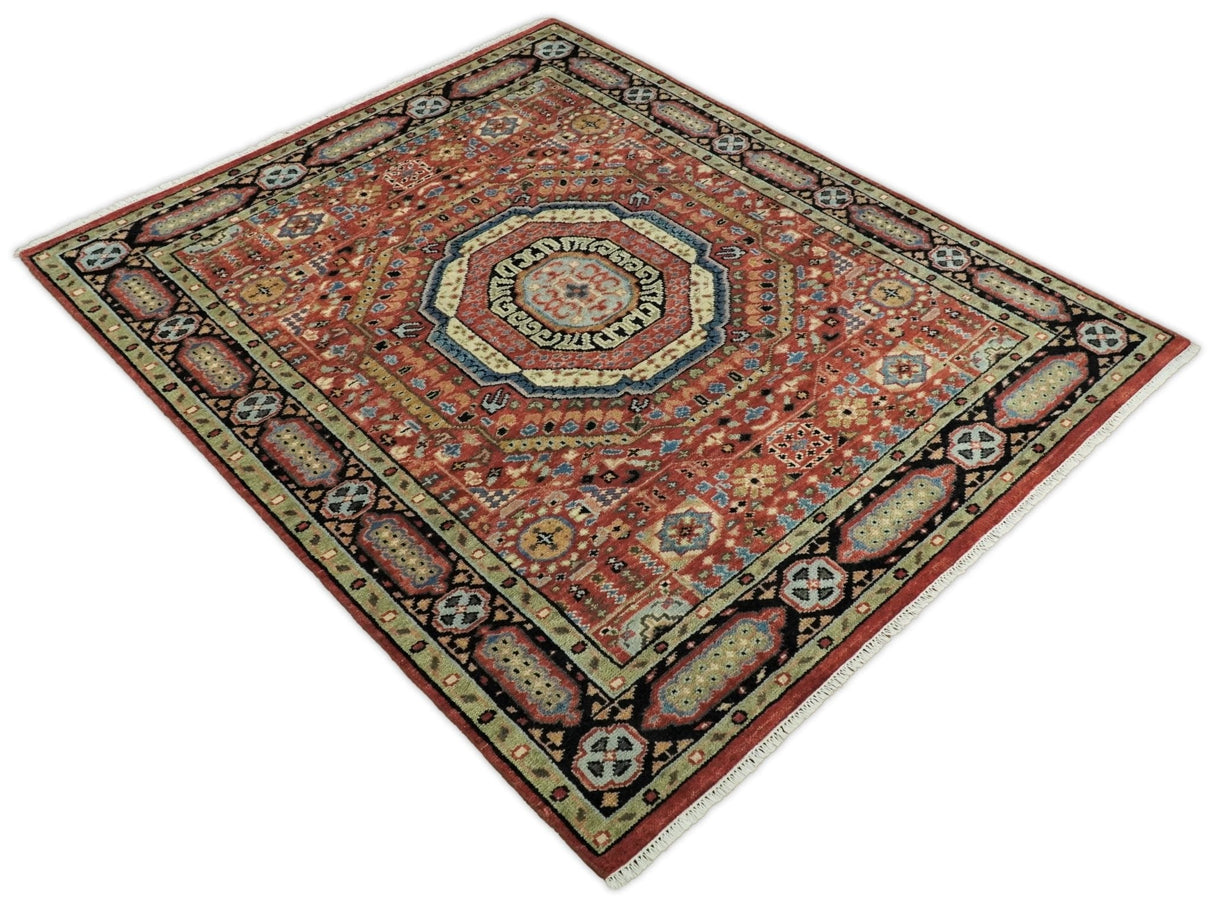Fine Wool Hand Knotted Kazak Medallion Red and Black Traditional Rug