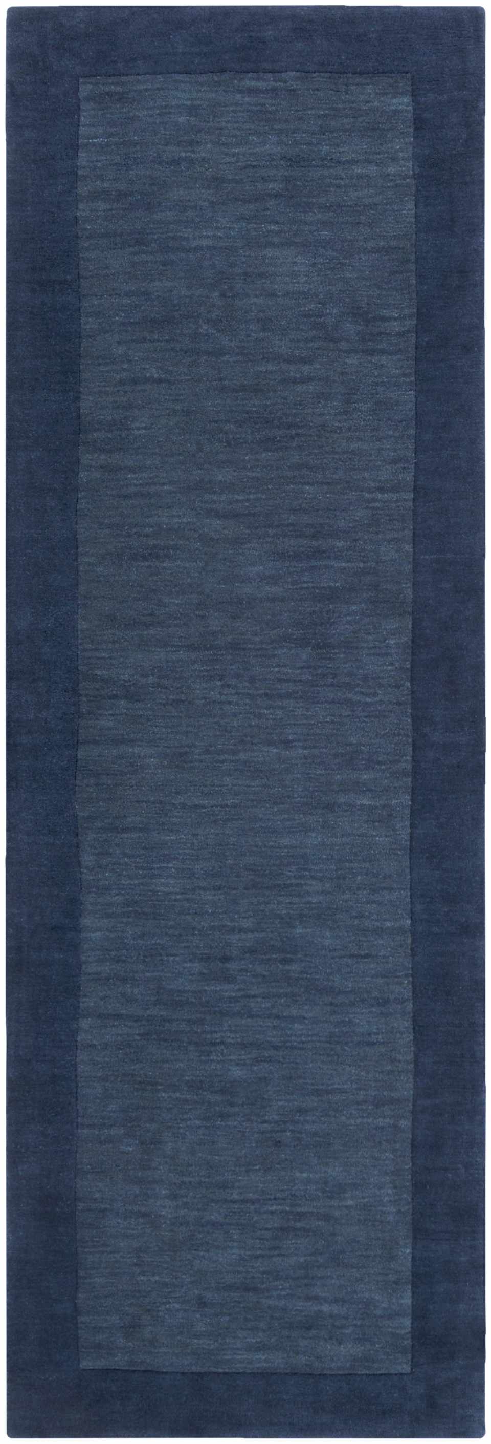 Bordered Solid Ink Blue Wool Rug