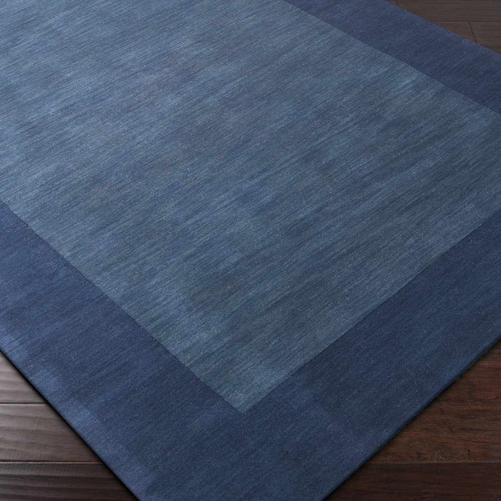 Bordered Solid Ink Blue Wool Rug