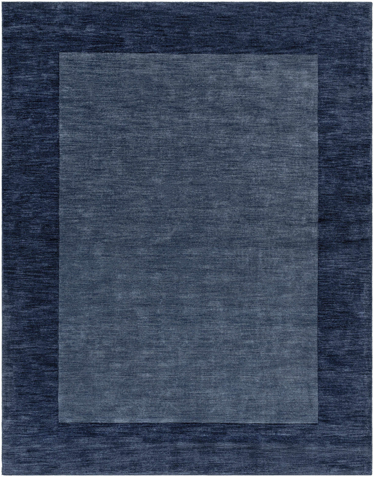 Bordered Solid Ink Blue Wool Rug
