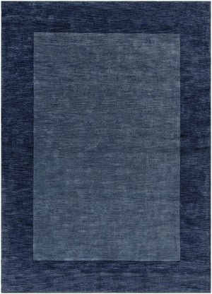 Bordered Solid Ink Blue Wool Rug