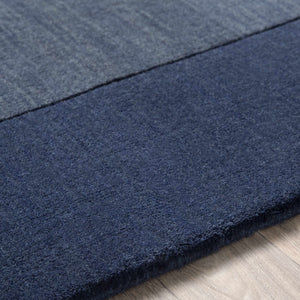 Bordered Solid Ink Blue Wool Rug