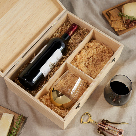 Wood wine box with set of 2 stemless glasses by twine living