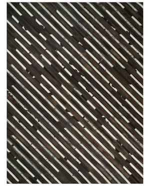 Flatweave Hairon Genuine Leather 5x8, 8x10 and 9x12 Brown Tan and Ivory Area Rug