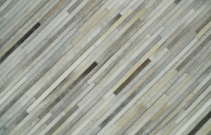Flatweave Hairon Genuine Leather Stripe Design Beige and Ivory Area Rug