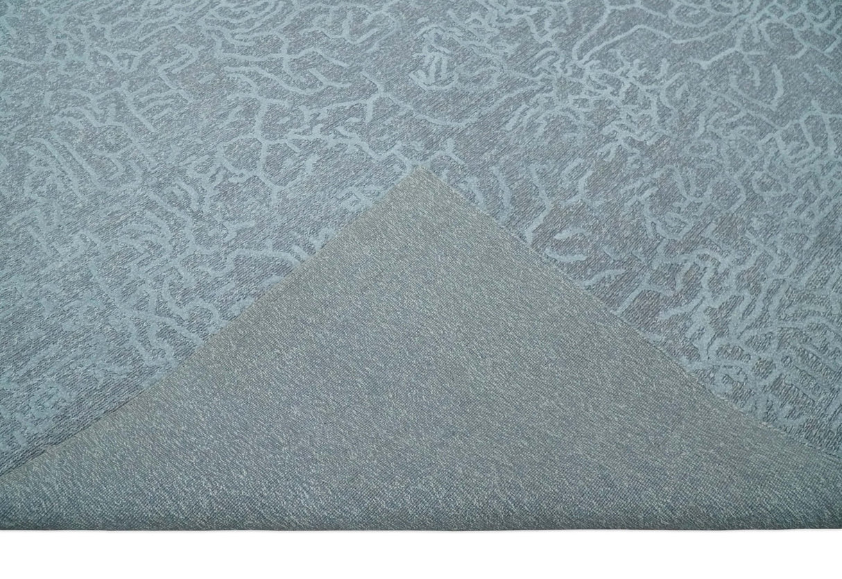 Flatwoven 8x10 Hand Made Silver Modern Minimalist Art Silk and Wool Rug