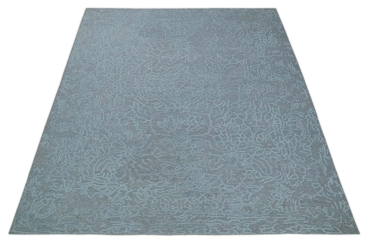 Flatwoven 8x10 Hand Made Silver Modern Minimalist Art Silk and Wool Rug