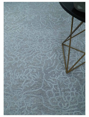 Flatwoven 8x10 Hand Made Silver Modern Minimalist Art Silk and Wool Rug