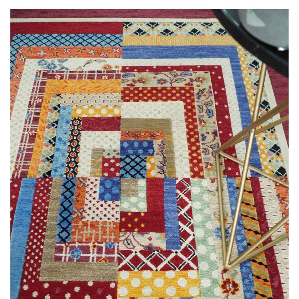 Flatwoven Modern Geometric 5x7 Multicolor Wool Hand Made Rug