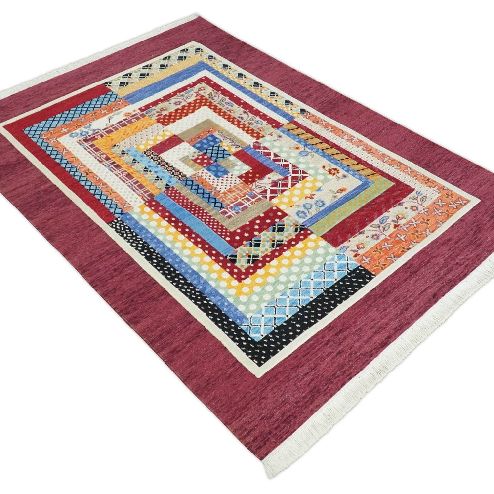 Flatwoven Modern Geometric 5x7 Multicolor Wool Hand Made Rug