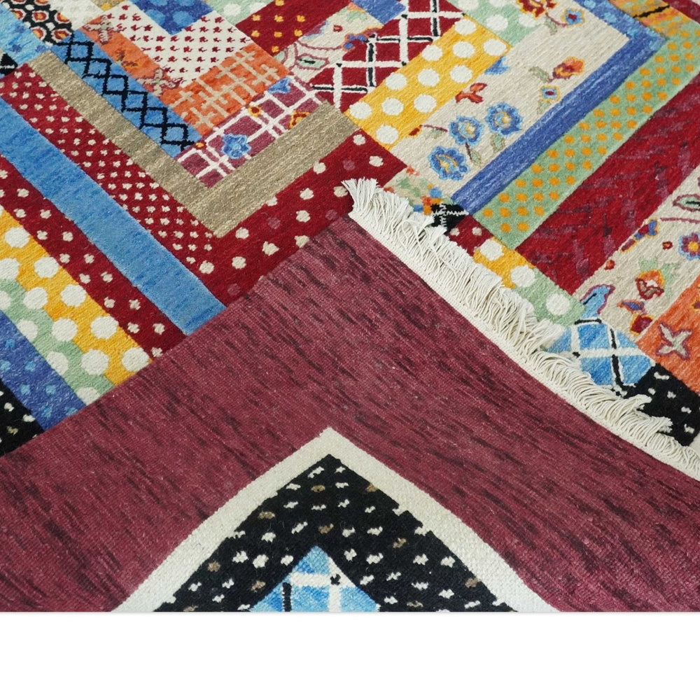 Flatwoven Modern Geometric 5x7 Multicolor Wool Hand Made Rug