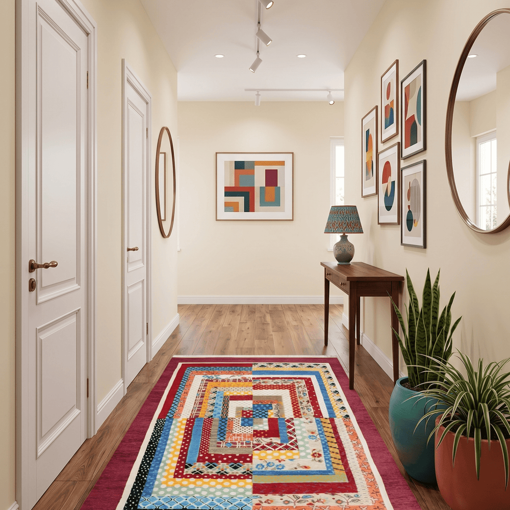 Flatwoven Modern Geometric 5x7 Multicolor Wool Hand Made Rug