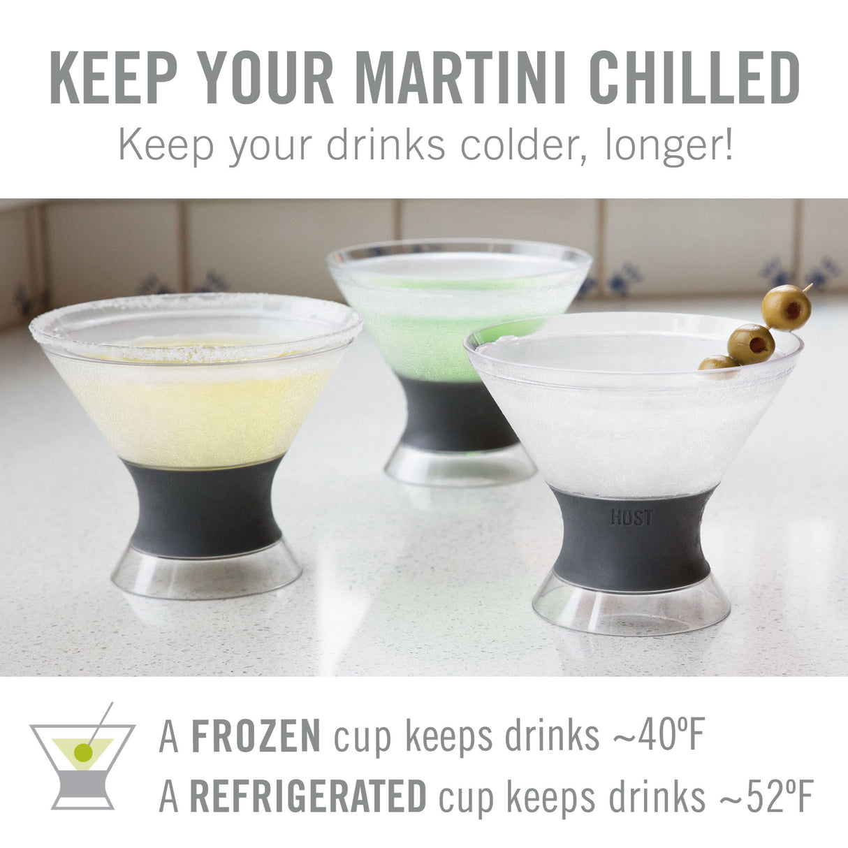 Martini FREEZE™ Cooling Cups – Set of 2 Insulated Stemless Martini Glasses (9 oz)