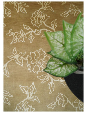 Contemporary Floral 6x8 Brown and Ivory Hand Woven Wool Rug