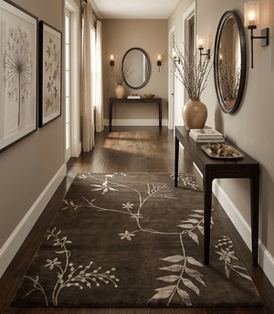 Floral 6x8 Dark Brown and Copper Wool and Silk Hand Woven Rug