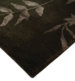 Floral 6x8 Dark Brown and Copper Wool and Silk Hand Woven Rug