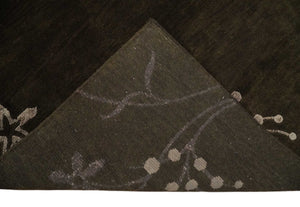 Floral 6x8 Dark Brown and Copper Wool and Silk Hand Woven Rug