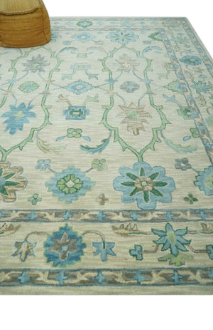 Floral Beige, Gray, Blue and Green Oriental Oushak Hand Tufted 8x10 wool Area rug