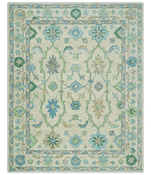 Floral Beige, Gray, Blue and Green Oriental Oushak Hand Tufted 8x10 wool Area rug