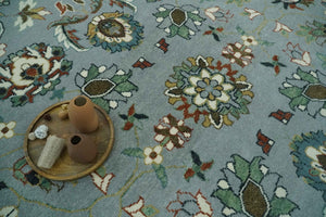 Floral Gray, Ivory, Brown and Green Hand Knotted Traditional Oushak 9x12 wool Rug