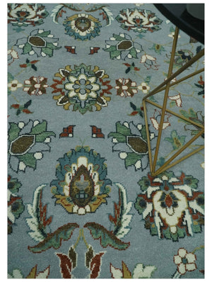 Floral Gray, Ivory, Brown and Green Hand Knotted Traditional Oushak 9x12 wool Rug