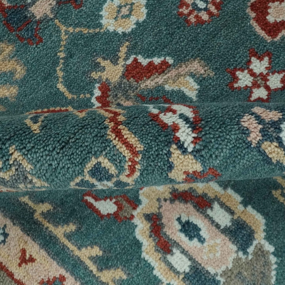 Floral Teal, Camel and Brown Hand Knotted Oriental Oushak Multi Size wool Area Rug