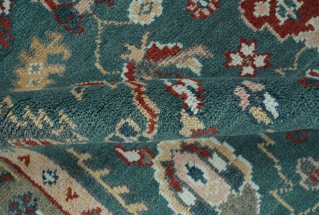 Floral Teal, Camel and Brown Hand Knotted Oriental Oushak Multi Size wool Area Rug