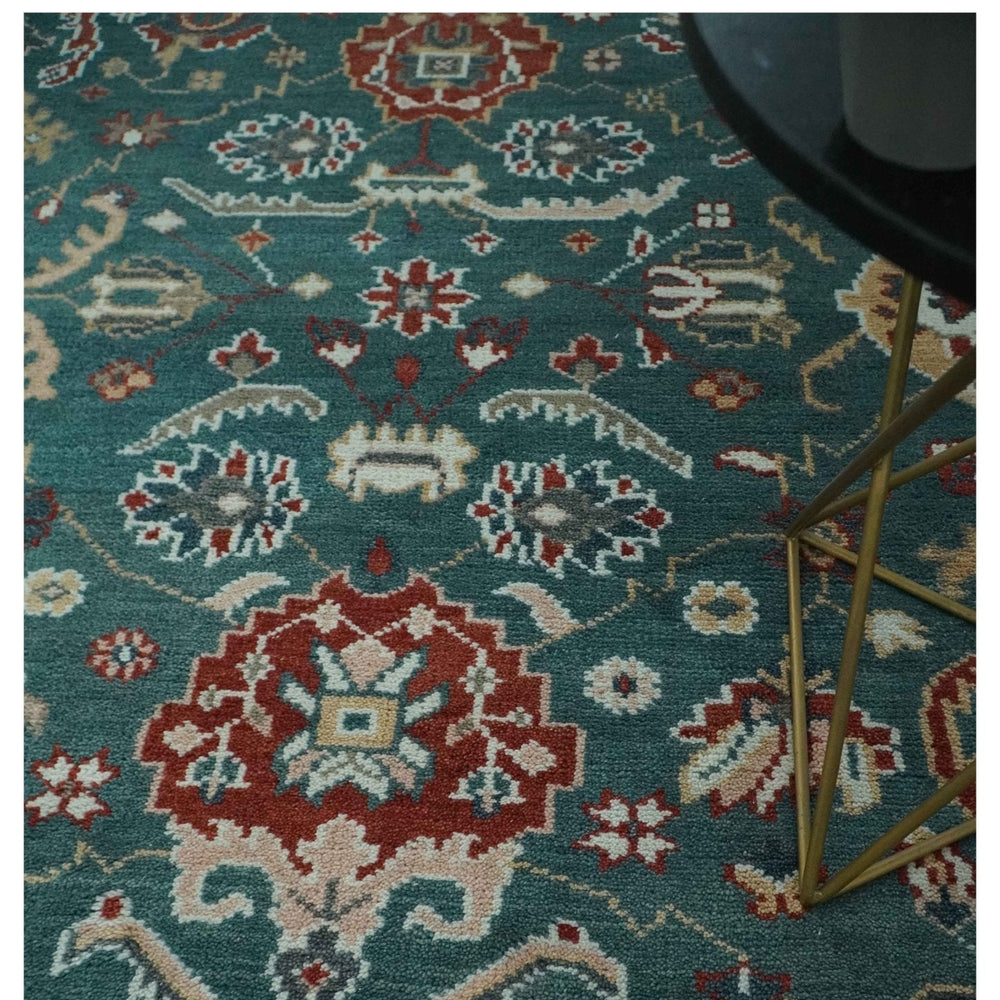 Floral Teal, Camel and Brown Hand Knotted Oriental Oushak Multi Size wool Area Rug