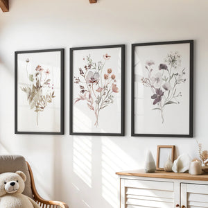 Meadow Wildflower Print Set of 3 Pieces. Watercolor Botanical Prints