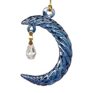 Small Crescent Moon Glass Ornament - Blue