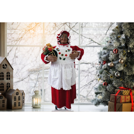 3-Ft.-African-American-Mrs.-Claus-Animatronic-with-Apron-and-Gift-Sack-Christmas
