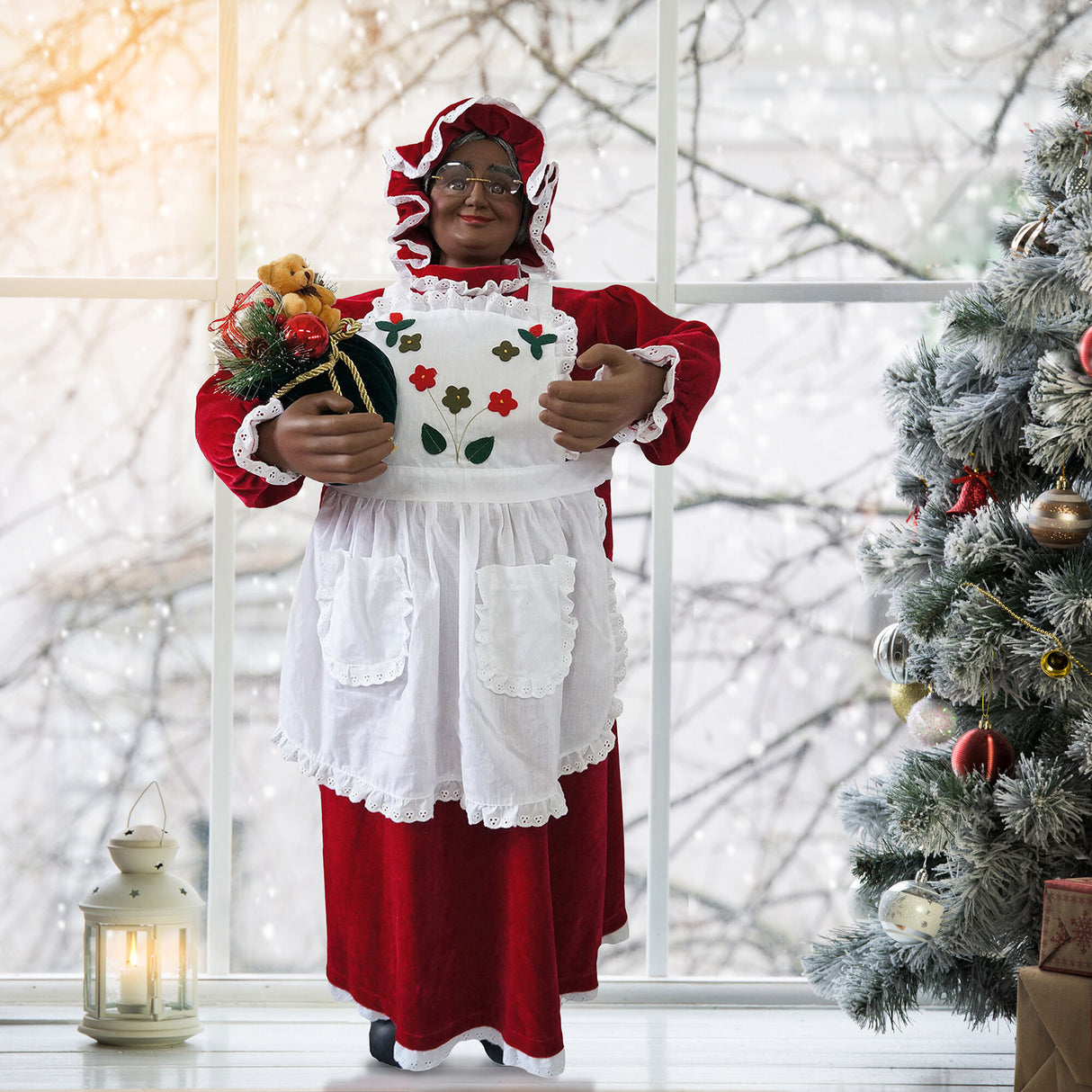 3-Ft. African American Mrs. Claus Animatronic with Apron and Gift Sack
