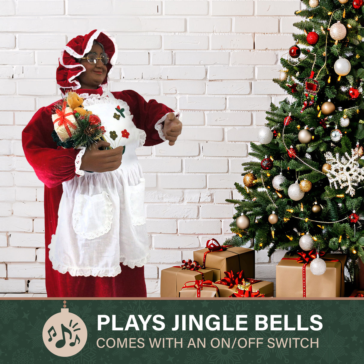 3-Ft. African American Mrs. Claus Animatronic with Apron and Gift Sack