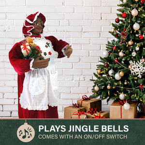 3-Ft. African American Mrs. Claus Animatronic with Apron and Gift Sack