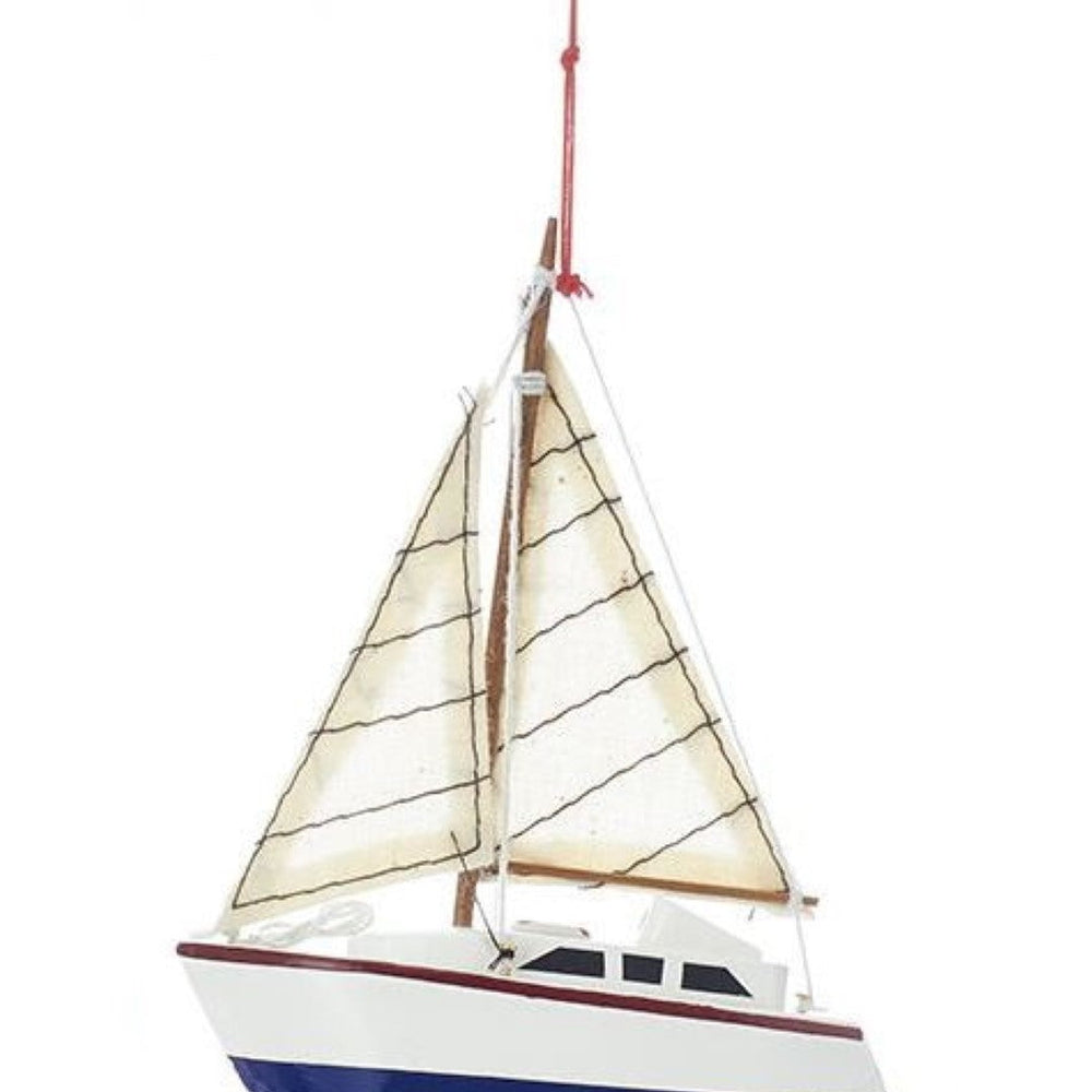 Yacht With Sails Wooden Ornament - Blue