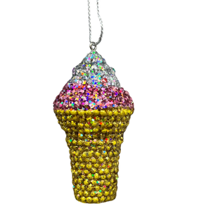 Bedazzled Ice Cream Cone Ornament - Delightfully Cool