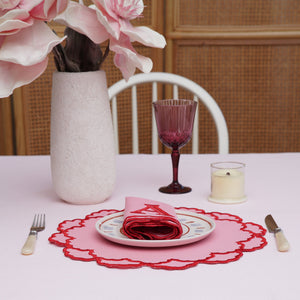 CRESSIDA PINK ROUND FABRIC PLACEMAT & NAPKIN SET