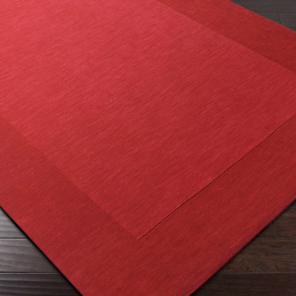 Bordered Solid Red Wool Rug