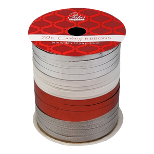1/8 Inch Curling Ribbon - 4 Colors - 17.5 Feet Each - Silver/Red/White
