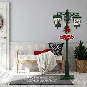 Fraser-Hill-Farm-Let-It-Snow-Series-74-In-Dual-Lantern-Street-Lamp-with-Santa-&-Snowman-with-Cascading-Snow,-Christmas-Music-Christmas-Decor