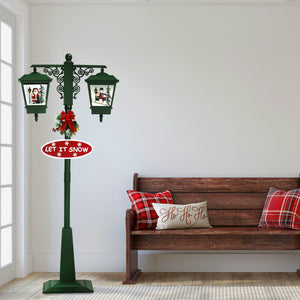 Fraser Hill Farm Let It Snow Series 74-In Dual-Lantern Street Lamp with Santa & Snowman with Cascading Snow, Christmas Music