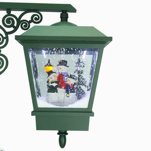 Fraser Hill Farm Let It Snow Series 74-In Dual-Lantern Street Lamp with Santa & Snowman with Cascading Snow, Christmas Music