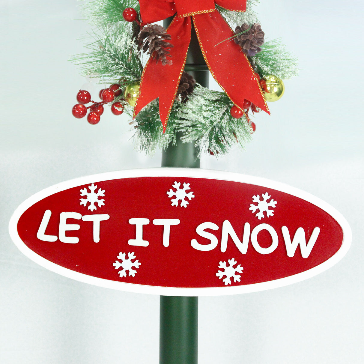 Fraser Hill Farm Let It Snow Series 74-In Dual-Lantern Street Lamp with Santa & Snowman with Cascading Snow, Christmas Music