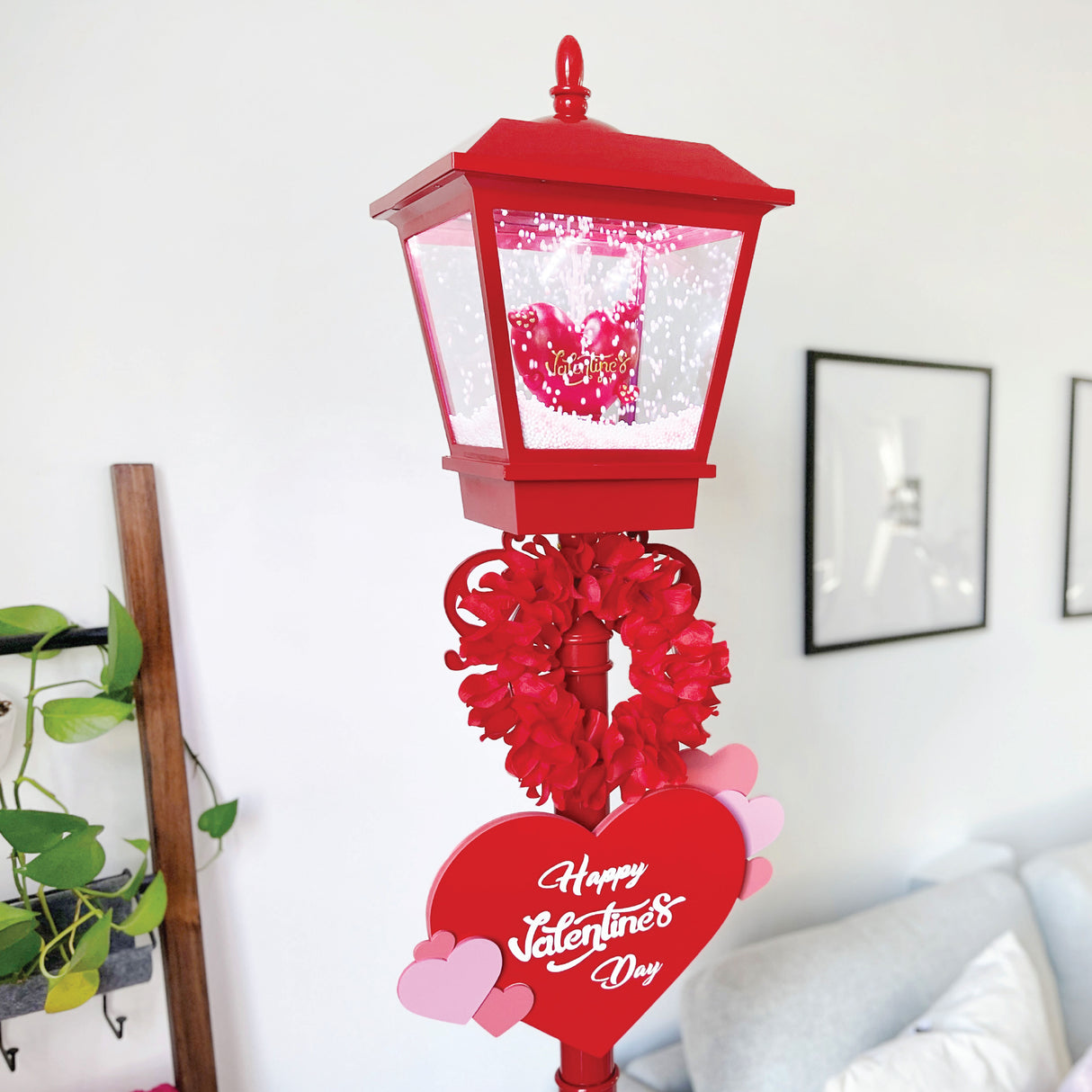 70-In. Musical Snowy Valentine's Day Street Lamp Lantern