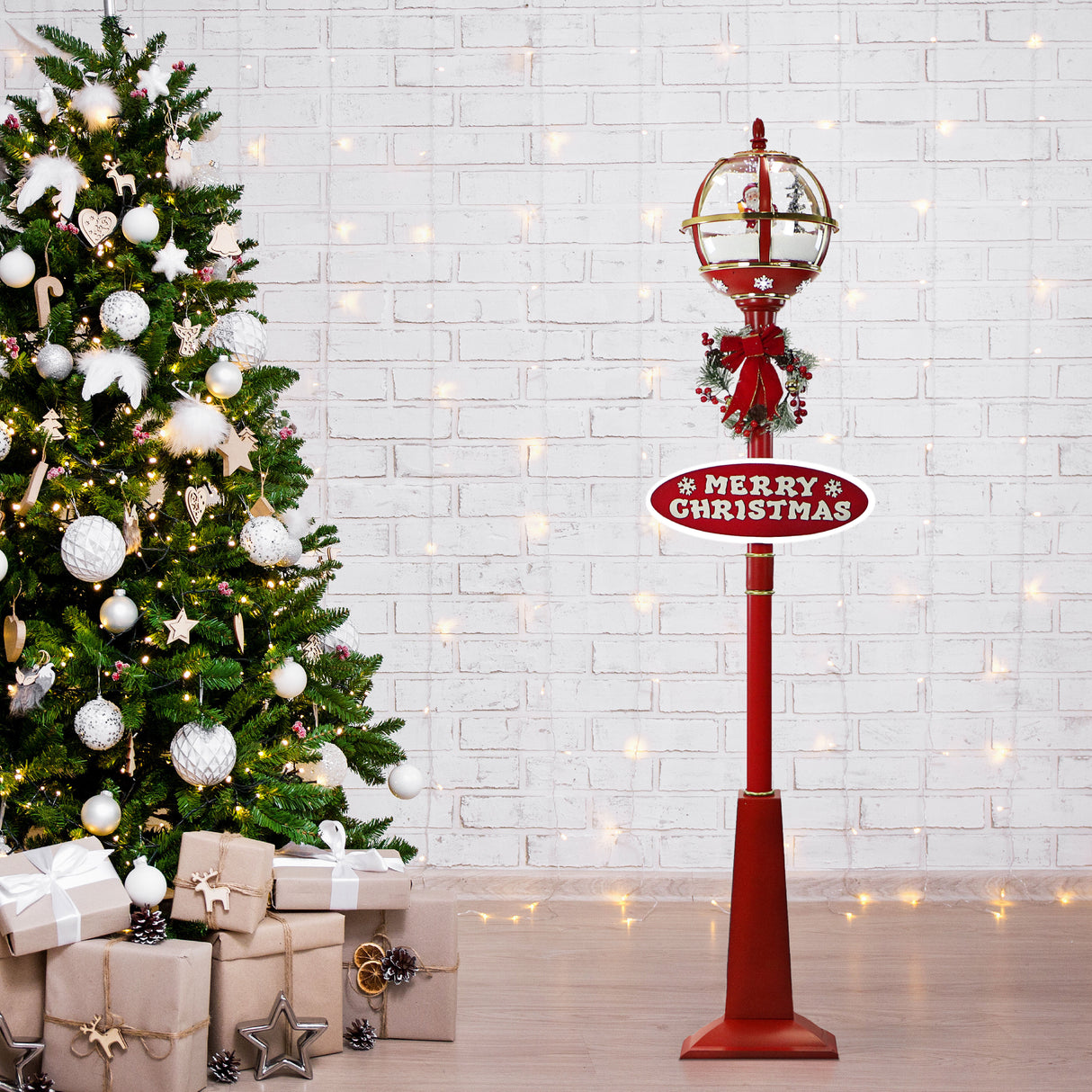 Fraser Hill Farm 69-in Musical Snow Globe Christmas Lamp Post in Red