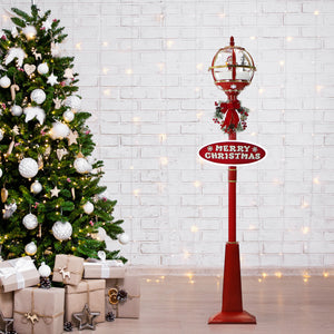 Fraser Hill Farm 69-in Musical Snow Globe Christmas Lamp Post in Red