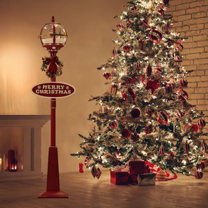 Fraser Hill Farm 69-in Musical Snow Globe Christmas Lamp Post in Red