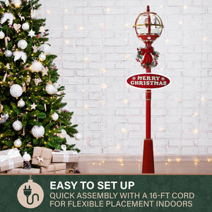 Fraser Hill Farm 69-in Musical Snow Globe Christmas Lamp Post in Red