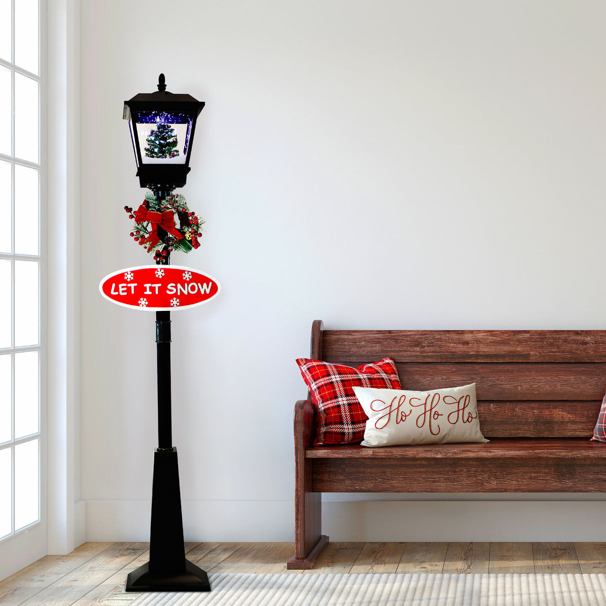 71-in. Musical Snowy Christmas Street Lamp in Black