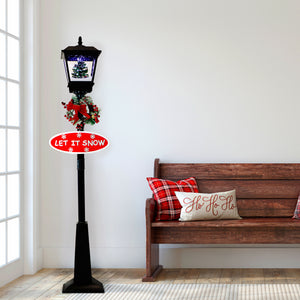 71-in. Musical Snowy Christmas Street Lamp in Black